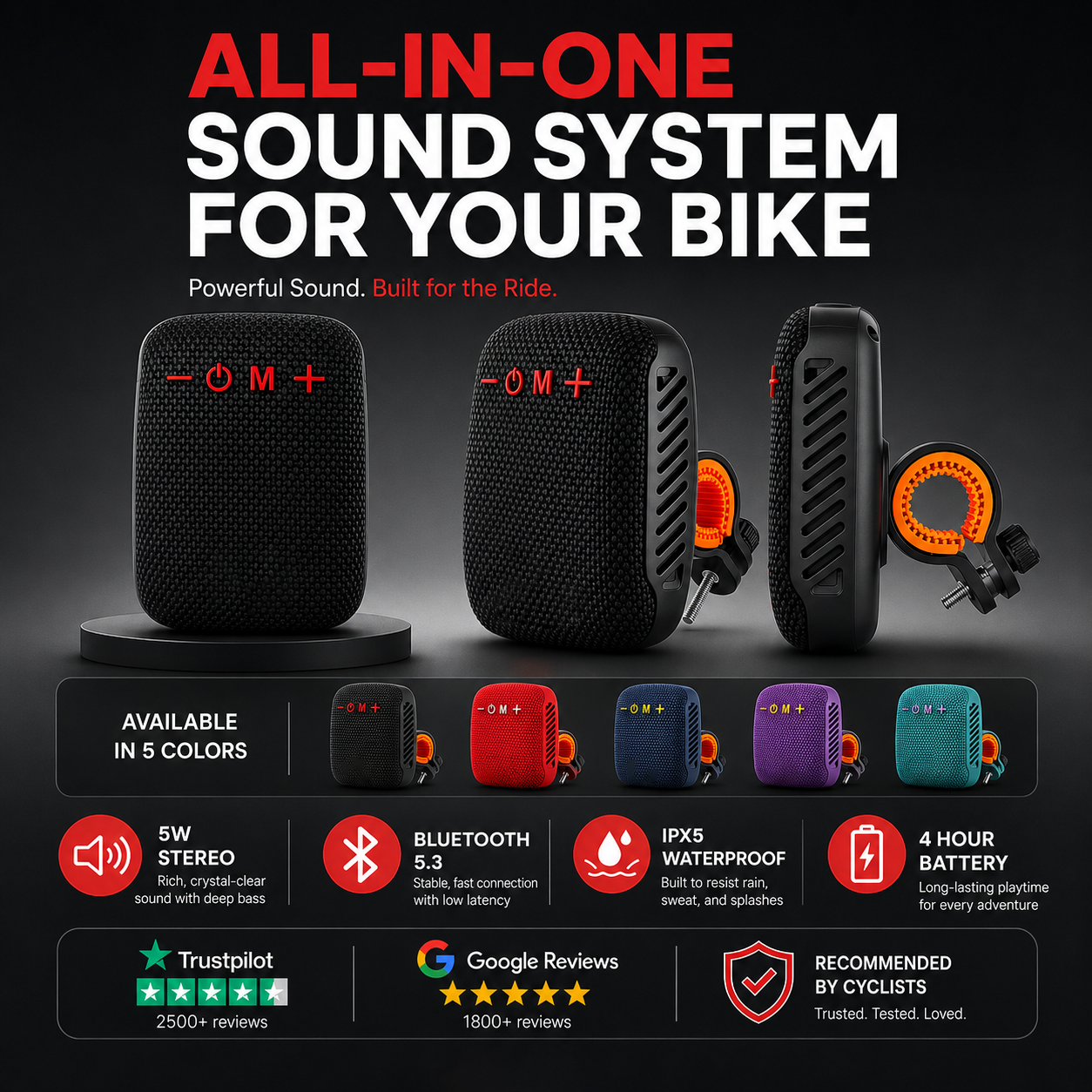 Waterproof Bicycle Bluetooth Speaker with Mounting Bracket