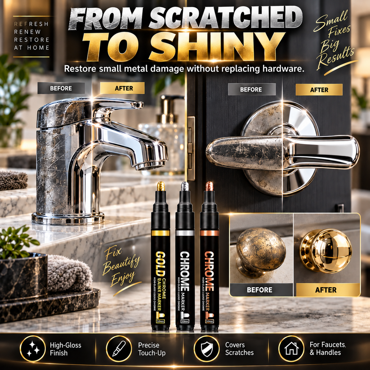 Restore Metal Shine Instantly! Scratch Repair Chrome Paint Marker