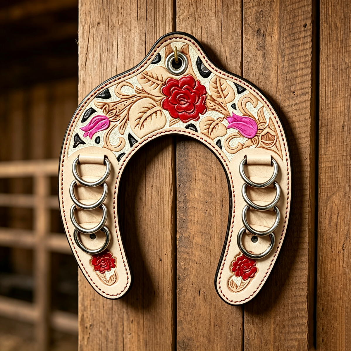 🔥 Handcrafted Leather Horseshoe Wild Rag Holder | Western Scarf & Bandana Organizer
