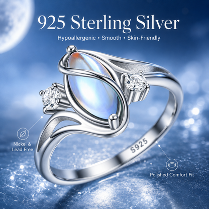 💍925 Sterling Silver Rainbow Moonstone Ring