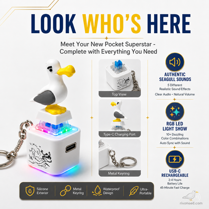 Seagull MINE! Button Keychain-Real Sound & LED Light, Funny Interactive Gift for Friends & Family summerwins