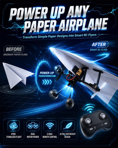 Up RC Paper Airplane Kit with Gyro Stabilizer – DIY Electric Remote Control Plane with Dual Propellers, Lightweight Foldable Flying STEM Toy