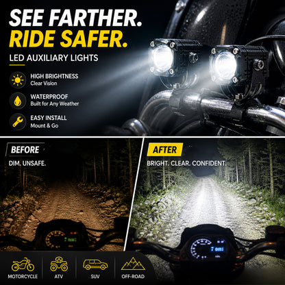 🏍️ Universal Motorcycle LED Spotlights – Dual Beam & All-Weather Waterproof 💡