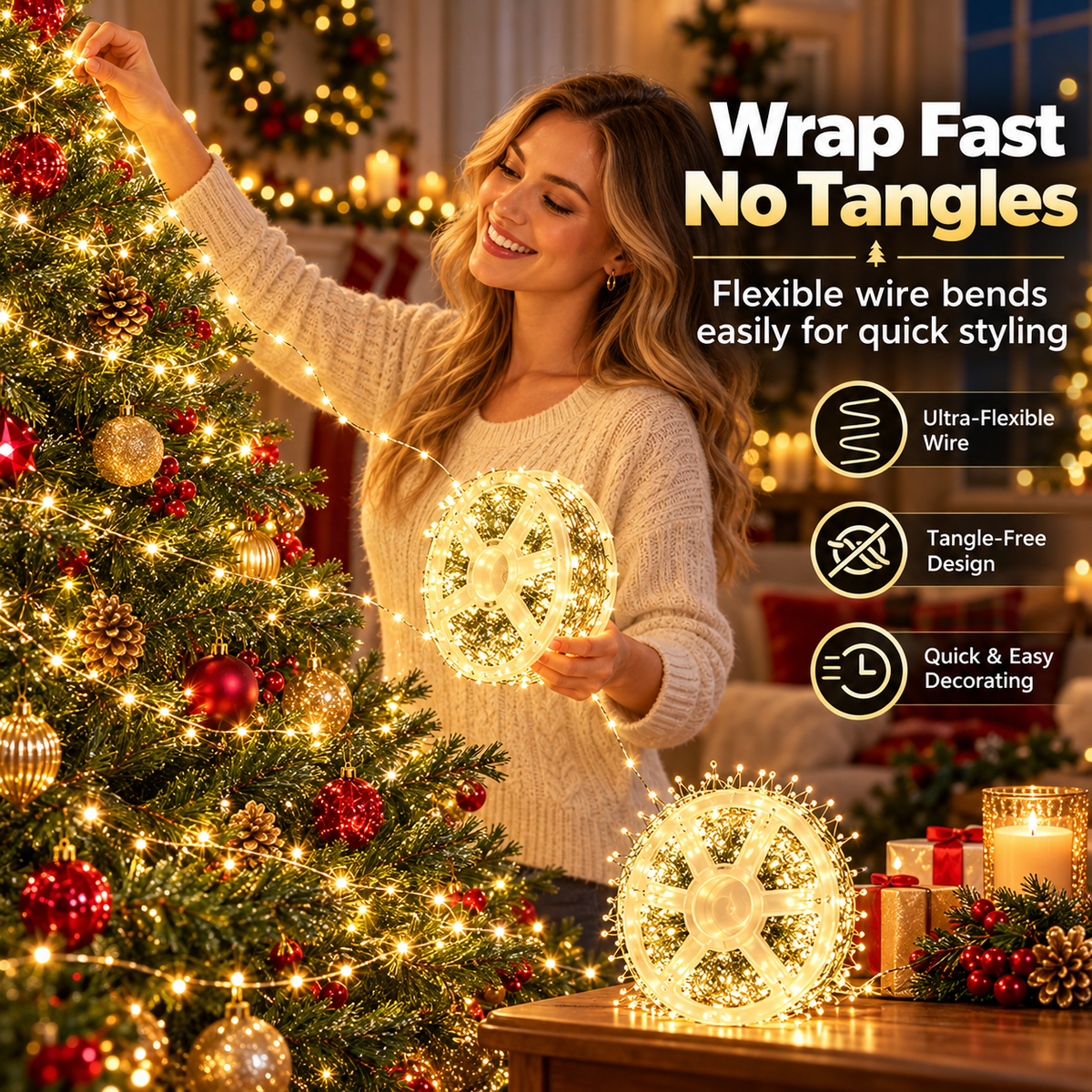 🎄 Premium Snake Bone Fairy Lights - Warm LED Christmas Tree Decor