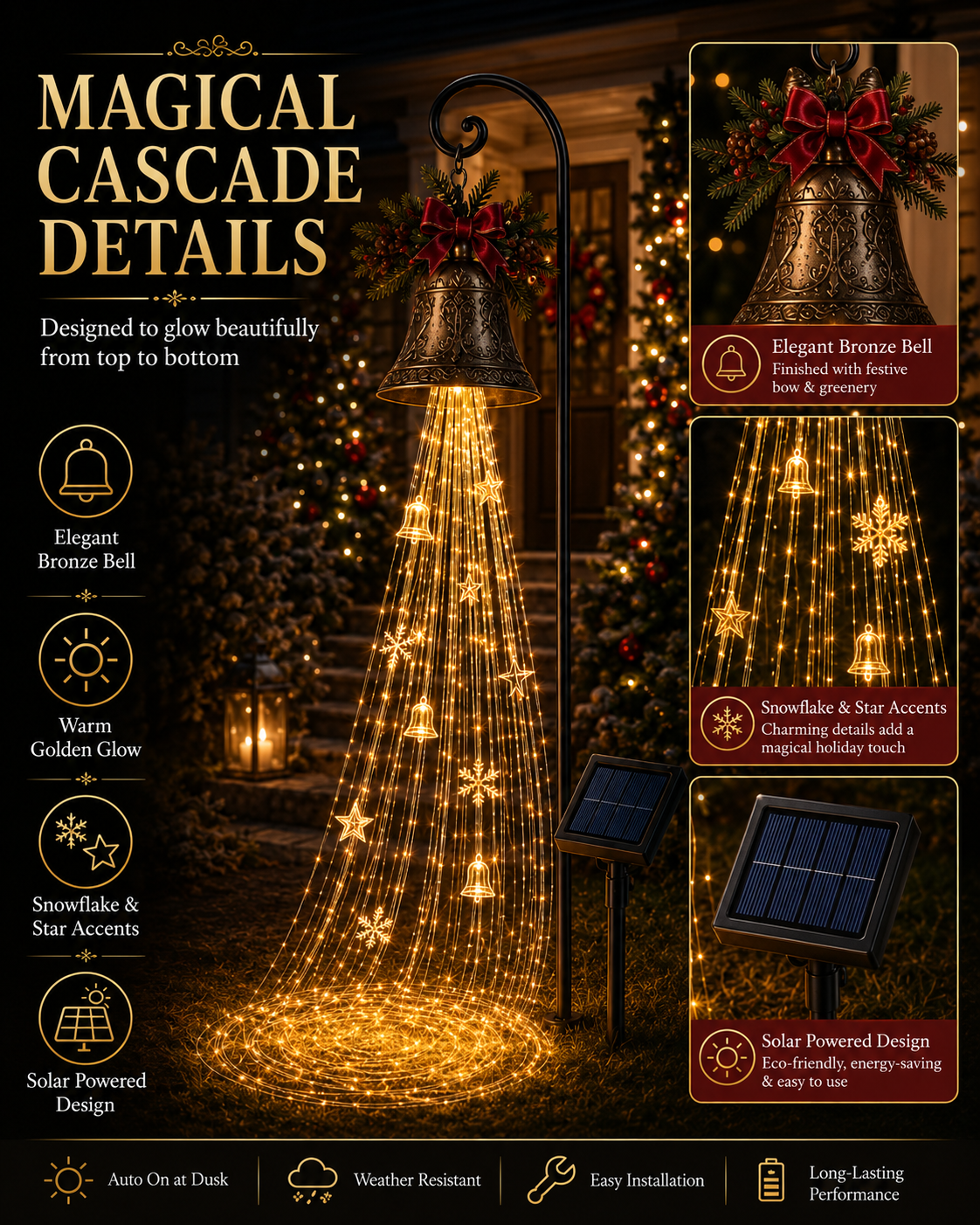 🎄 Christmas Bell Cascade Solar Yard Light✨