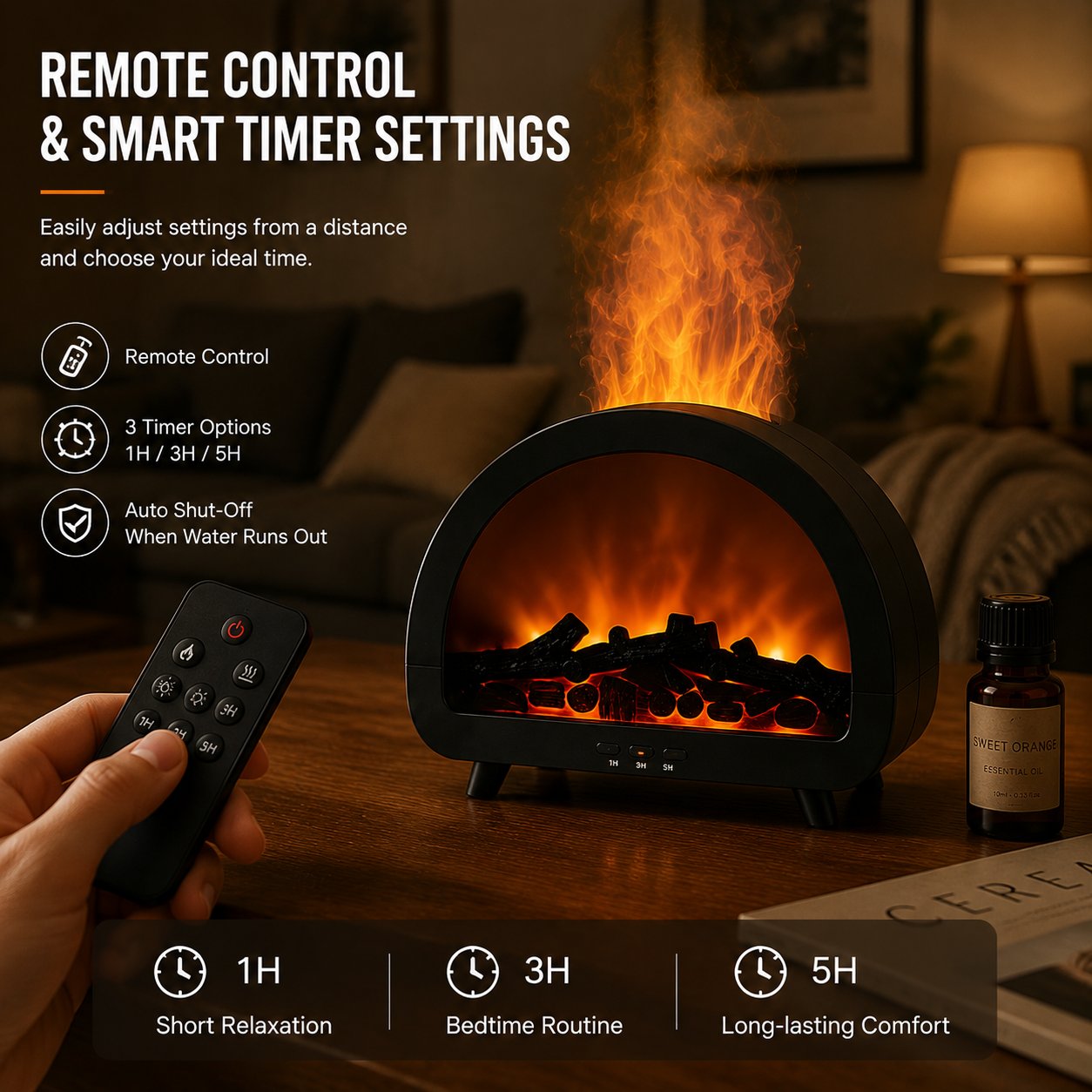 Fireplace Flame Essential Oil Diffuser - 7 Color Ultrasonic Aromatherapy Humidifier