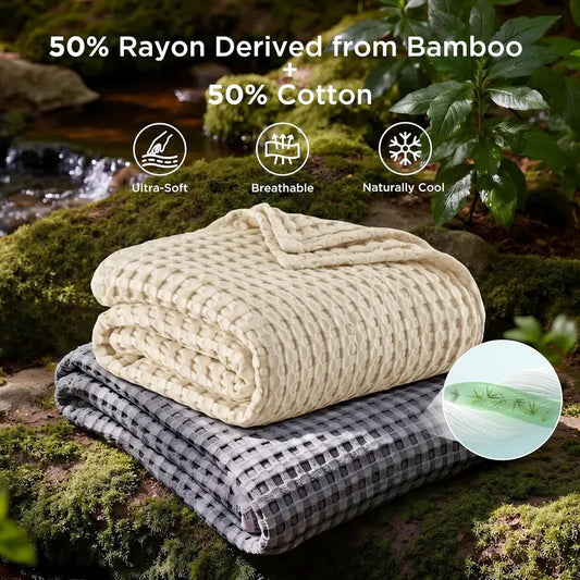 🔥SELLING FAST! 🎋Bamboo Waffle Cooling Blanket