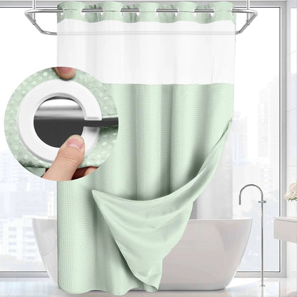 Hookless Shower Curtain with Snap-in Liner – Waterproof Double-Layer Design – Fabric Curtain with Waterproof Liner (White)
