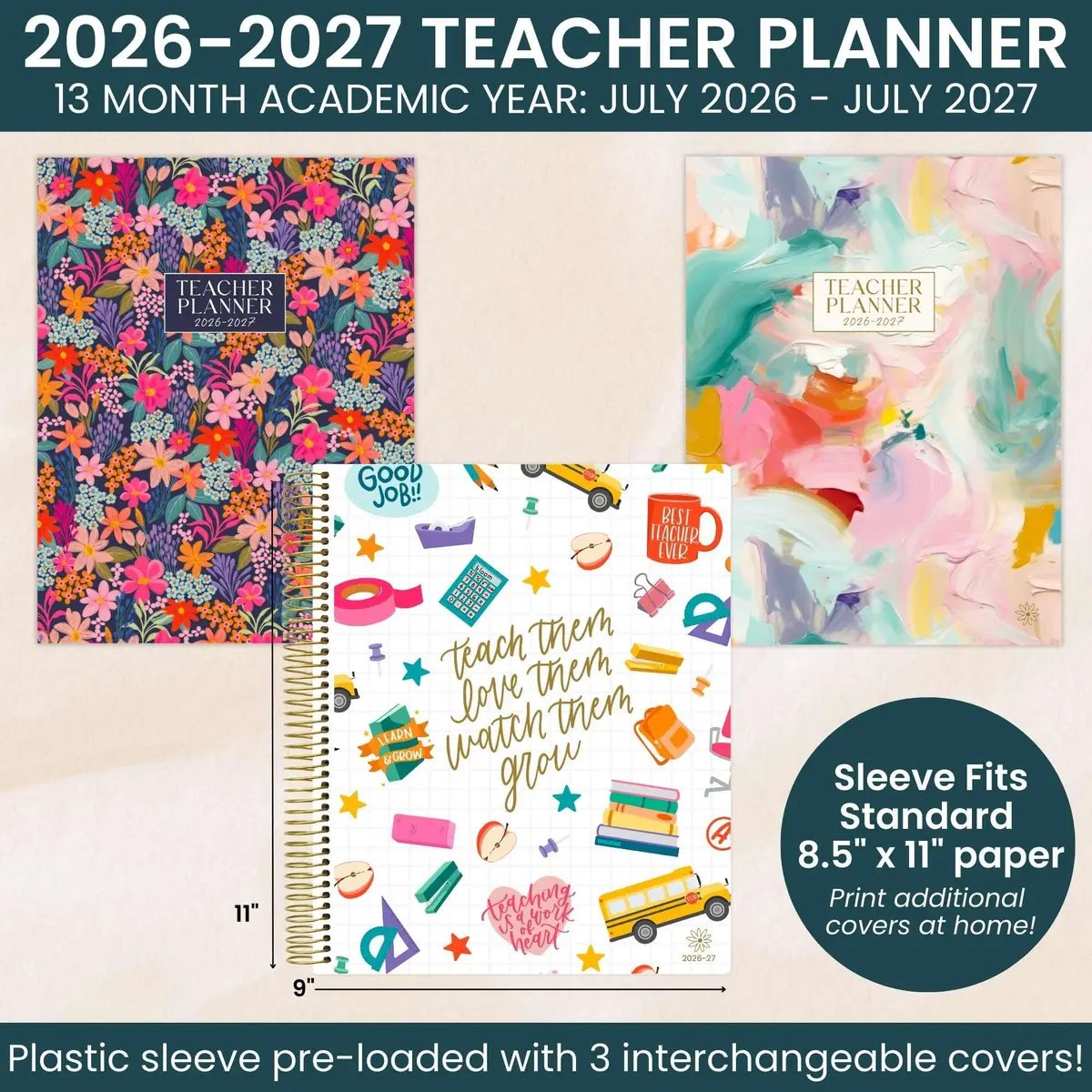 📚🧑‍🏫 2026-27 Teacher Planner | Interchangeable Cover (✨Hardcover)
