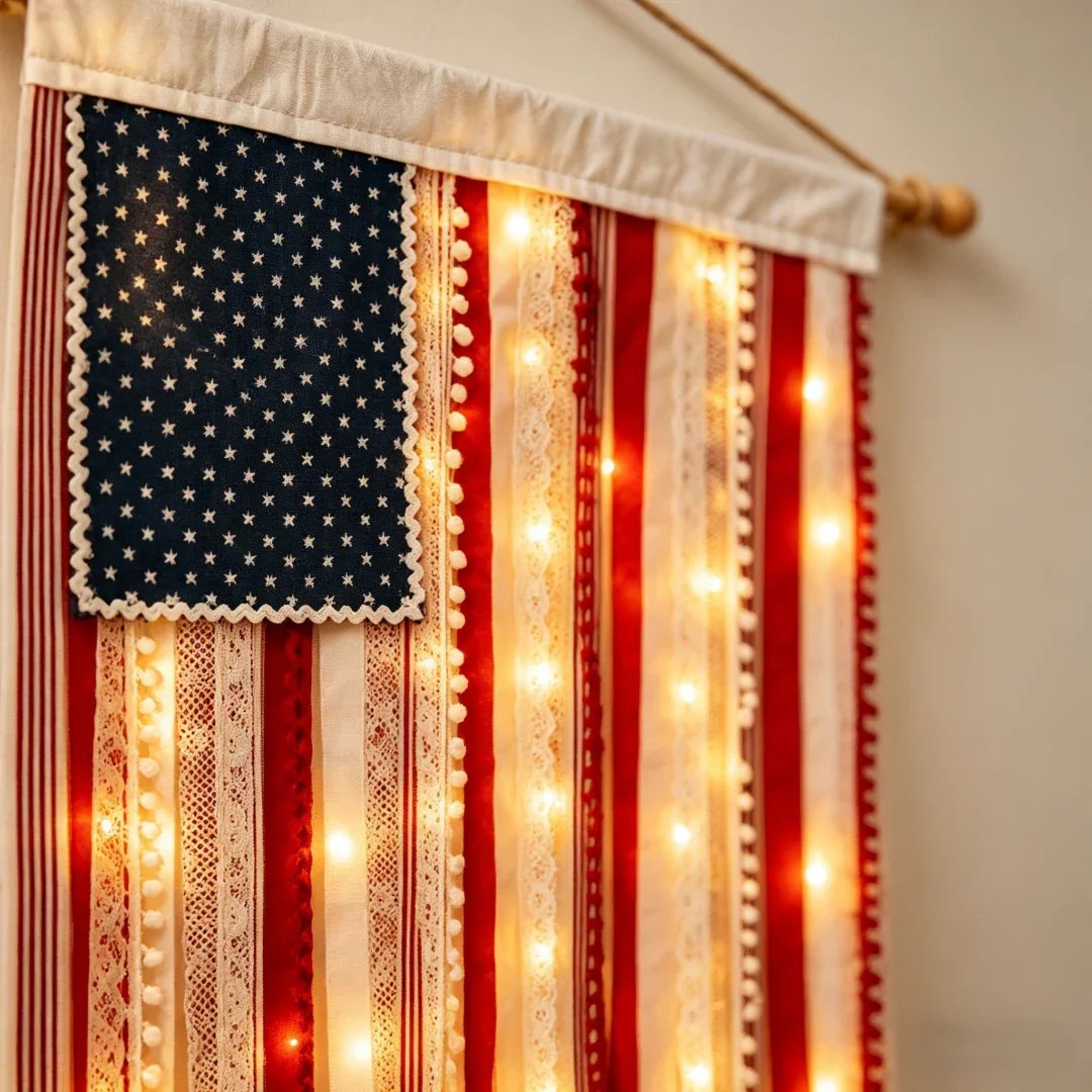 4.2 x 2.3 Ft Lighted Rag American Flag Banner