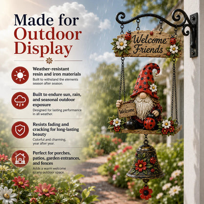🐞🌼Rustic Garden Gnome Bell Outdoor Decor