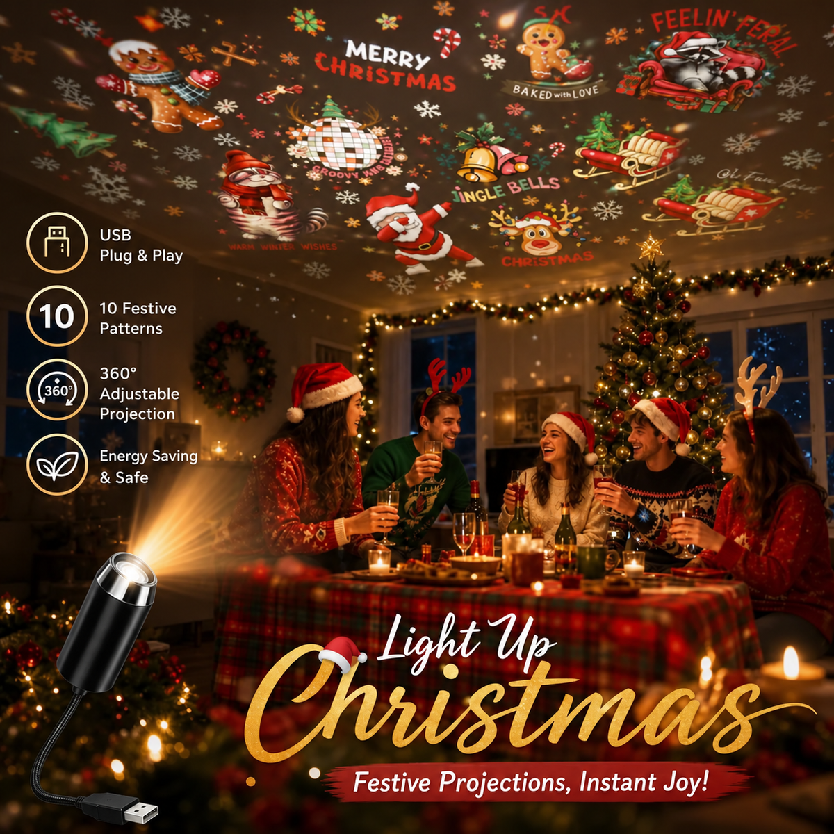 HD Christmas Projector – 6 or 10 Festive Scenes