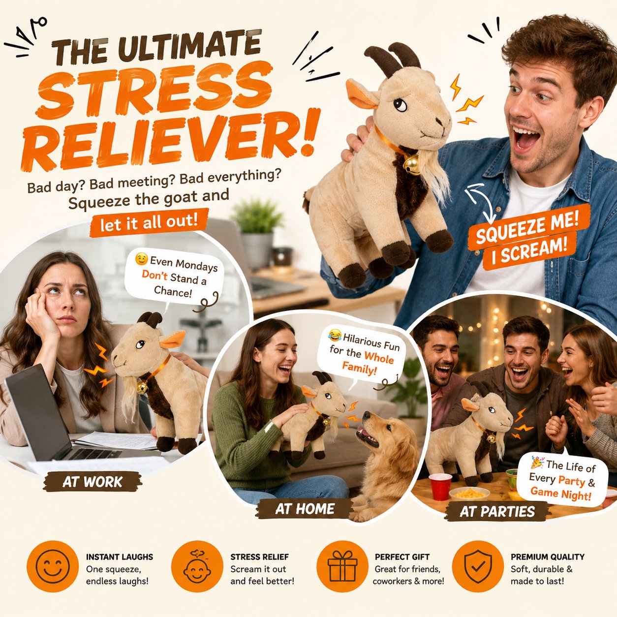 🐐 Screaming Goat Plush Toy – Funny Scream Desk Toy & Hilarious Gag Gift
