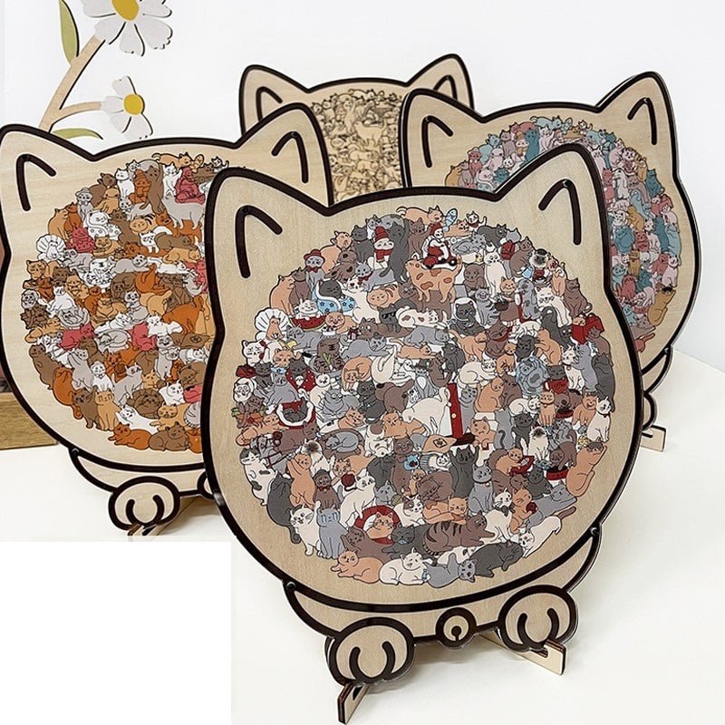🎁135-Piece Morandi-Colored Cat Shaped Wooden Jigsaw Puzzle