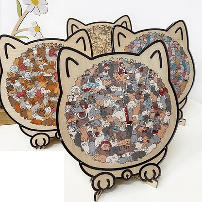 🎁135-Piece Morandi-Colored Cat Shaped Wooden Jigsaw Puzzle