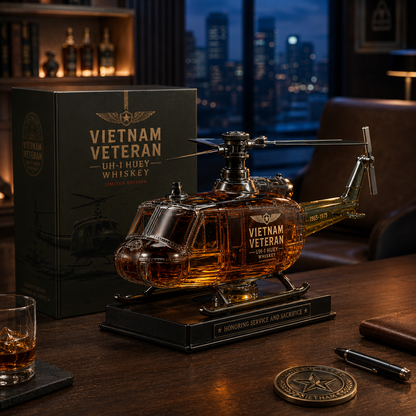 🚁Vietnam Veteran UH-1 Huey Helicopter 1965-1975 Whiskey Bottle