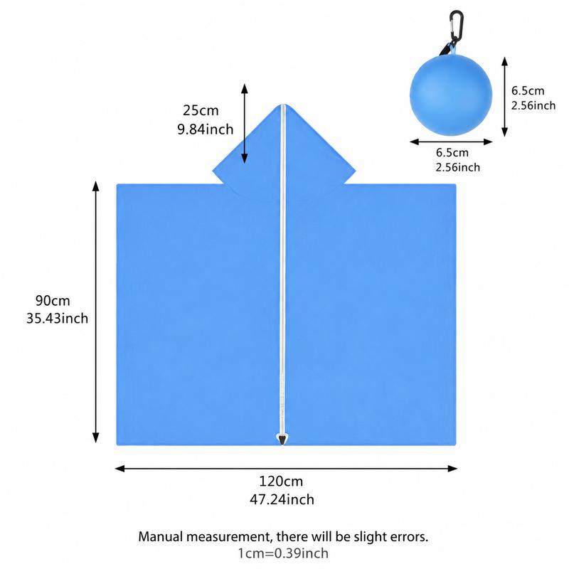 Hooded Disposable Rain Poncho, Waterproof Tear-Resistant Portable Raincoat with Keychain Ball