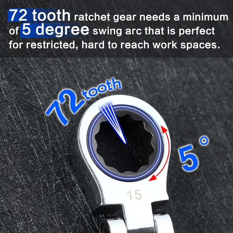 🛠️ 5-Piece Stubby Flex Head Ratchet Wrench Set | 72-Tooth Metric Mechanic Tools
