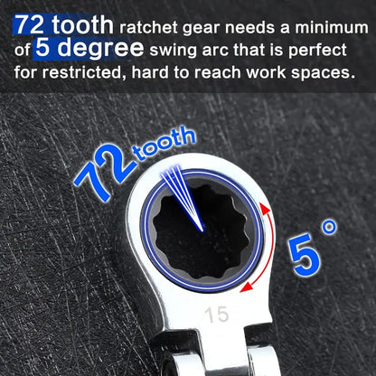 🛠️ 5-Piece Stubby Flex Head Ratchet Wrench Set | 72-Tooth Metric Mechanic Tools