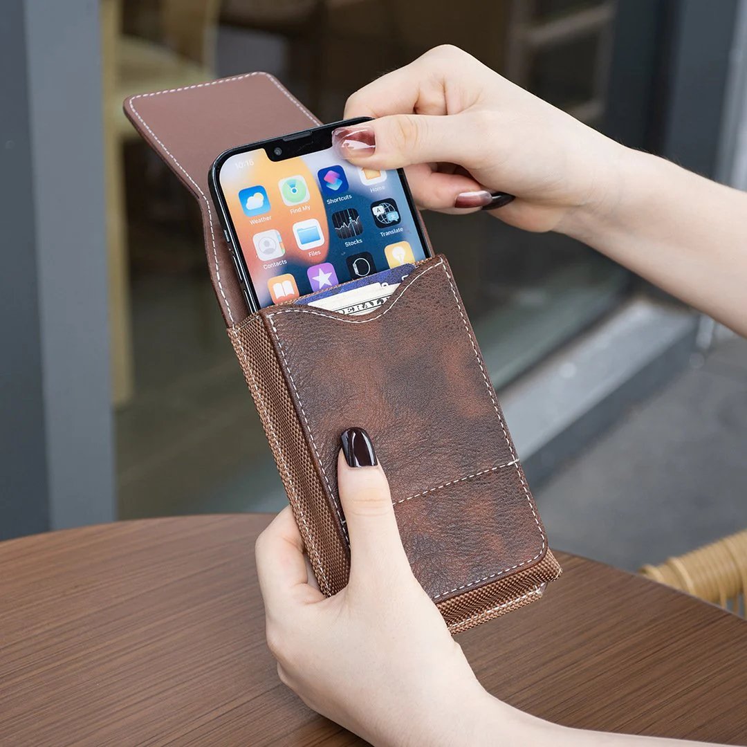 ⚡Big Discount | Waist Belt Cell Phone Pouch 📱 Multi-Pocket Leather Holster with Card Holder