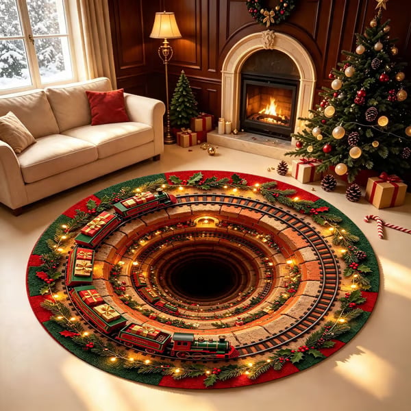 🎄3D Christmas Gnome Optical Illusion Round Rug | Fun Festive Home Decor Must‑Have⭐🏠🎁