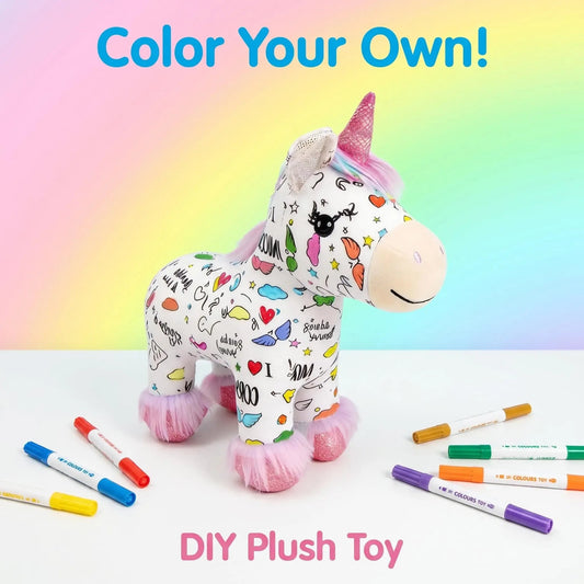 🦄 DIY Coloring Unicorn Plush Kit – Reusable Stuffed Animal Craft Set with 12 Washable Markers, Kids Gift for Ages 3–8, Birthday & Holiday Presents