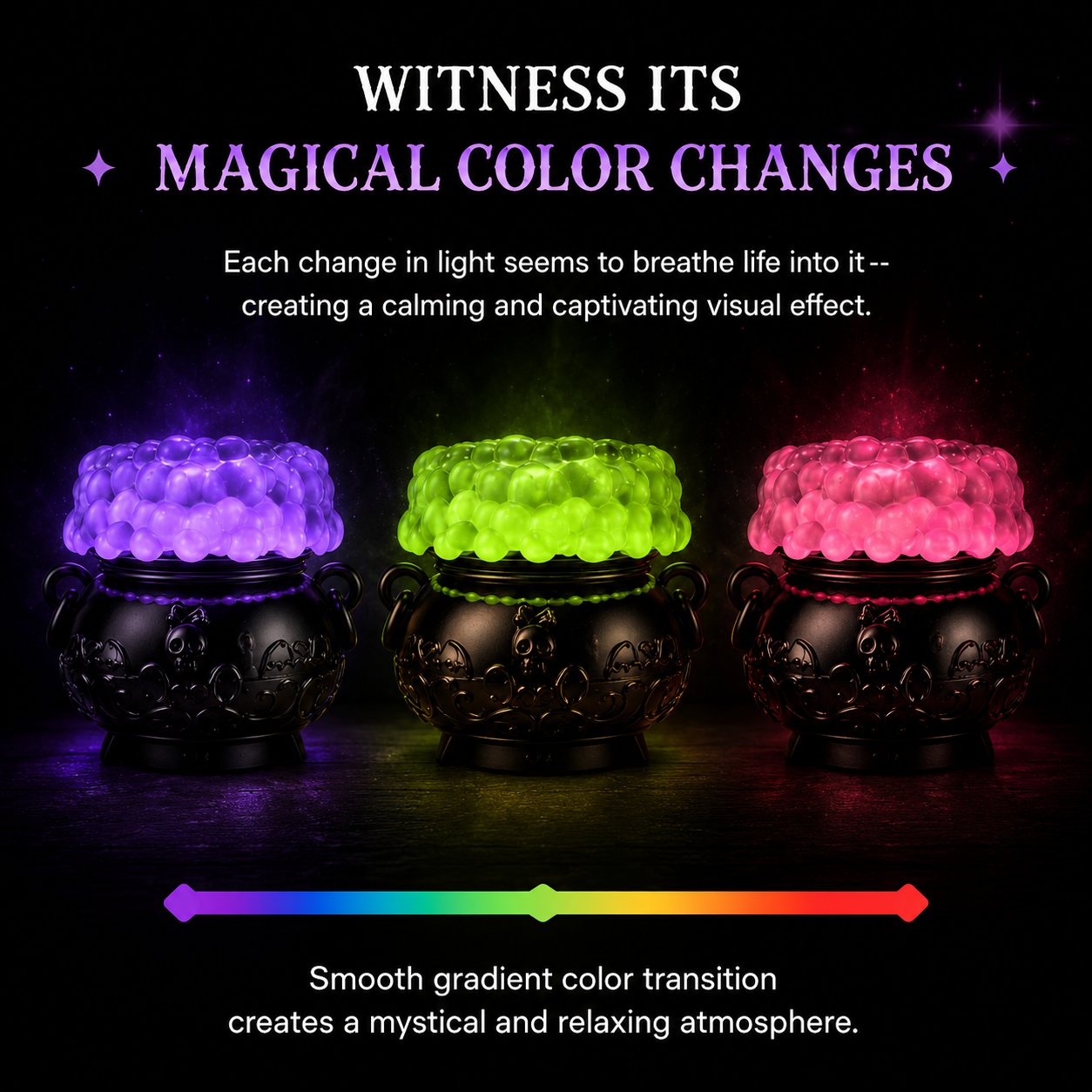 👻Light-up Color-changing Cauldron Waterglobe 3-Wick Candle Holder