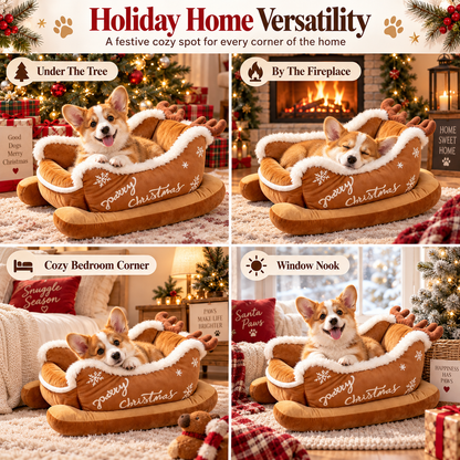 🎄Their Own Christmas Sleigh – Cozy Plush Pet Bed for Dogs & Cats