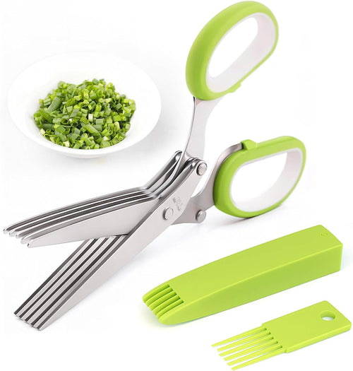 ✂️Herb Scissors 5 Blade Kitchen Shears, Multipurpose Herb Cutter with Safety Cover & Cleaning Comb for Basil Chive Parsley