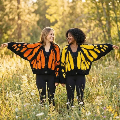 🦋Monarch butterfly-patterned knit cape/shawl-style cardigan