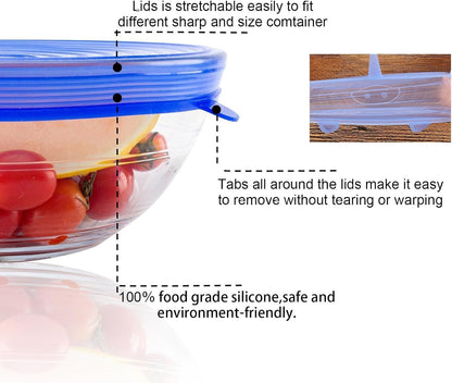 6/12pcs set Silicone Cover Stretch Lids Reusable Airtight Food Wrap Covers