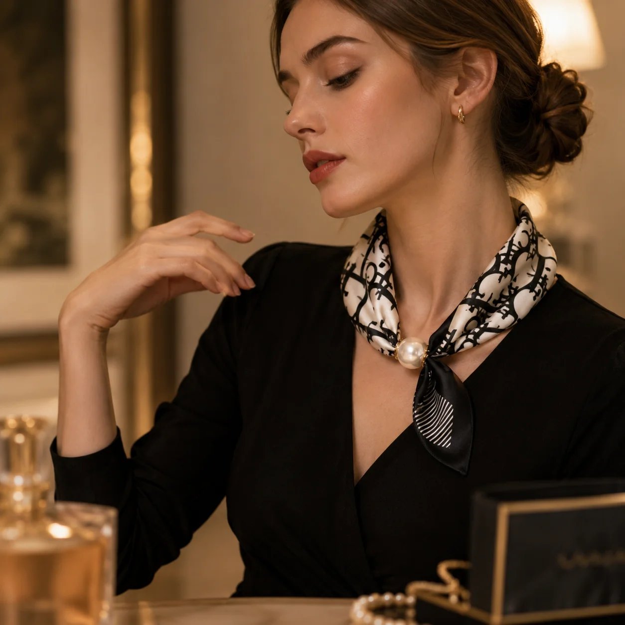 📍🧣 Effortless Glamour: Pop-On Pearl Necklace Scarf ✨
