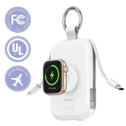 🔥5000mAh Portable Charger Power Bank with Built-in Cables Travel Keychain Battery Pack