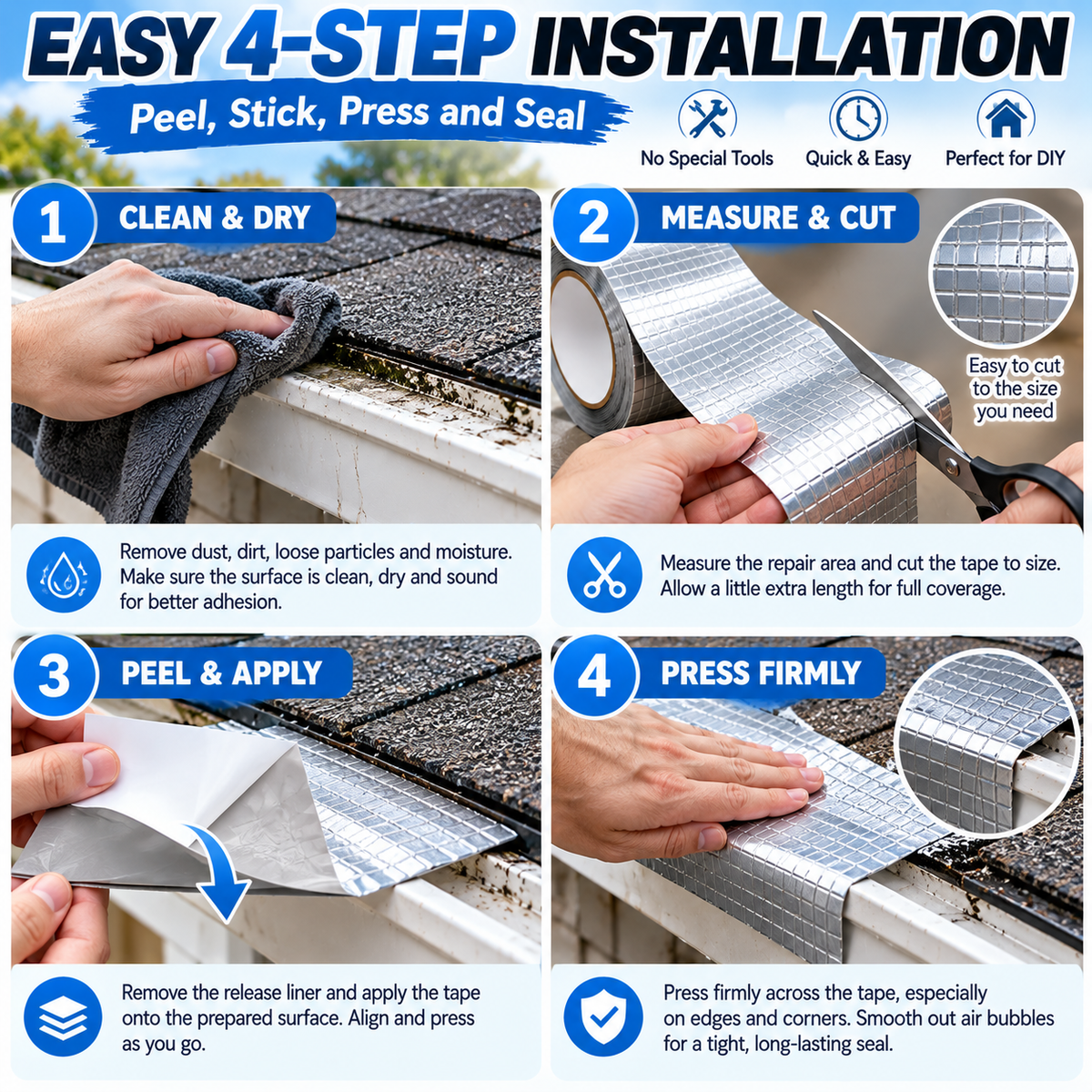 🏠 5-Layer Heavy-Duty Waterproof Butyl Tape – Self-Adhesive Roof Leak Repair & Sealing Tape