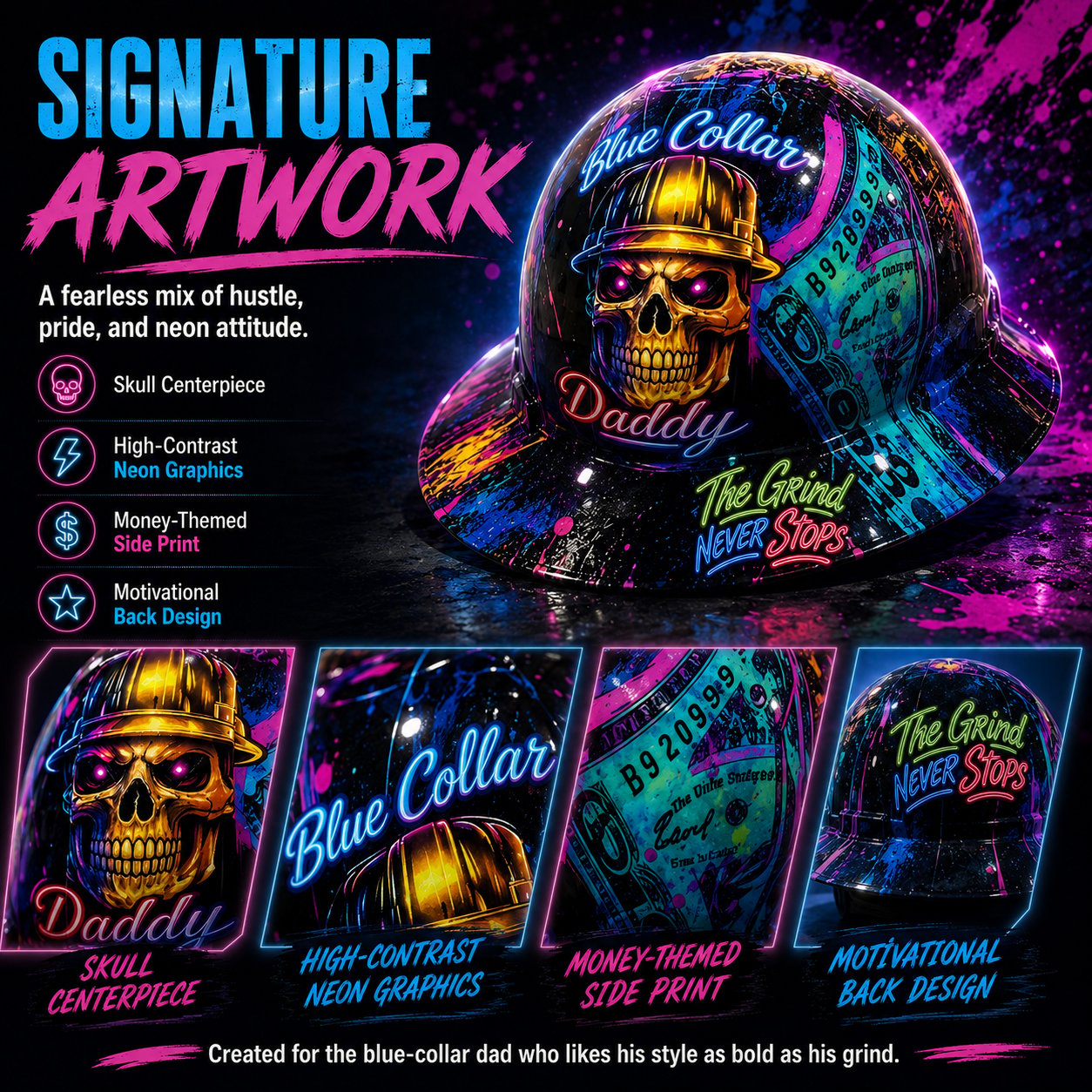 🎁Father’s Day 49% OFF - 👷🔥 Blue Collar Daddy Hydro-Dipped Hard Hat | Industrial Rigid Impact-Resistant Safety Helmet with Full-Wrap Gloss Artwork