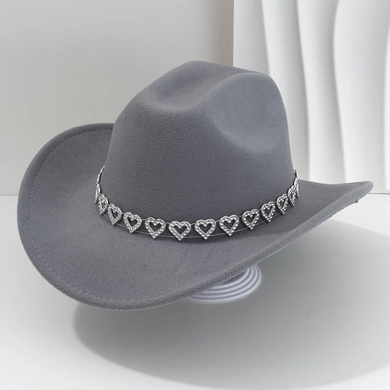 Women's Rhinestone Heart Cowboy Hat Elegant French Jazz Fedora