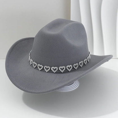 Women's Rhinestone Heart Cowboy Hat Elegant French Jazz Fedora