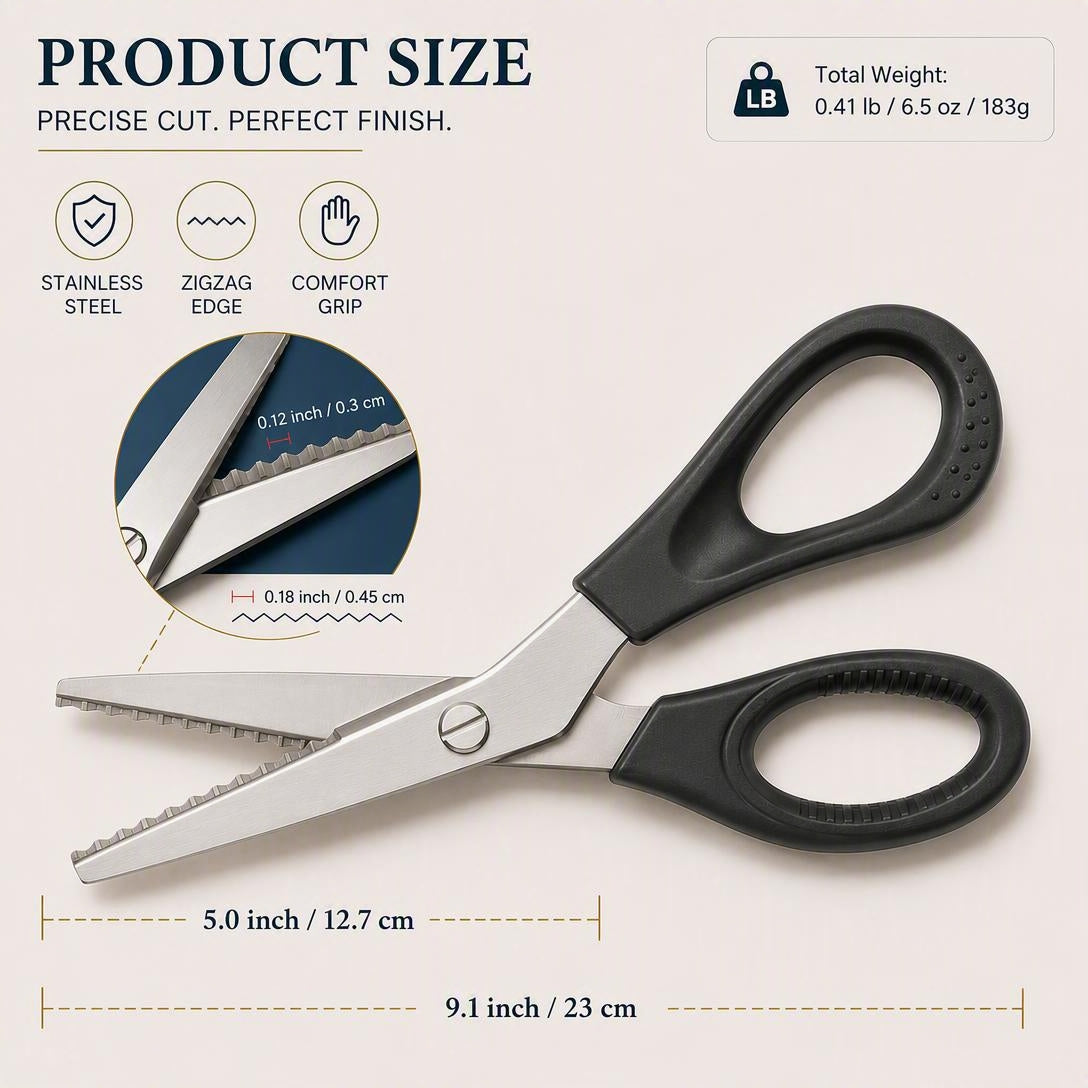 Stainless Steel Pinking Shears – 9.1' Zig Zag Fabric Scissors for Sewing, Quilting, Dressmaking & DIY Crafts