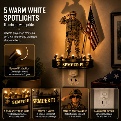 🎖 USMC Semper Fi Saluting Soldier Statue Lamp