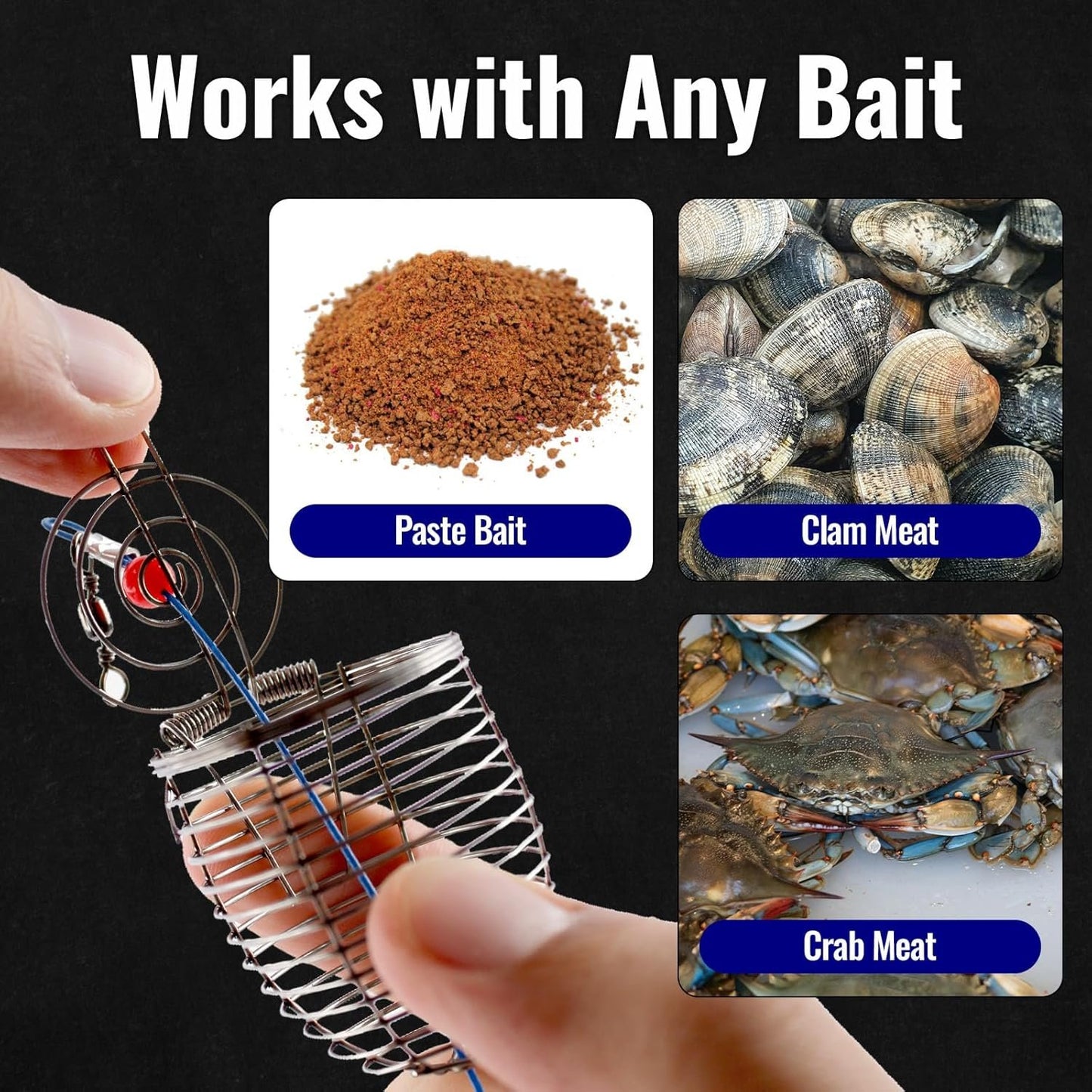 Stainless Steel Fishing Bait Cage Trap Basket Feeder Holder- Fishing Rig Attachment