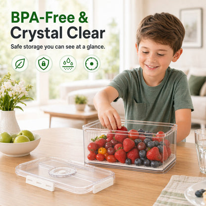 Produce Freshness Containers with Timer & Drainage – BPA-Free Fridge Organizer