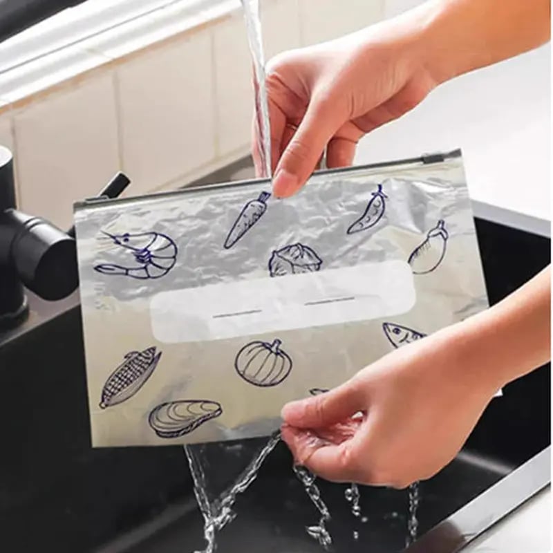 (30pcs )Reusable Aluminum Foil Sealable Storage Bags, 2026 New Resealable Vacuum Zipper Pouches for Food, Stand Up Foil Sealable Bags with Label and Zip Lock for Vegetable Fruit Meat