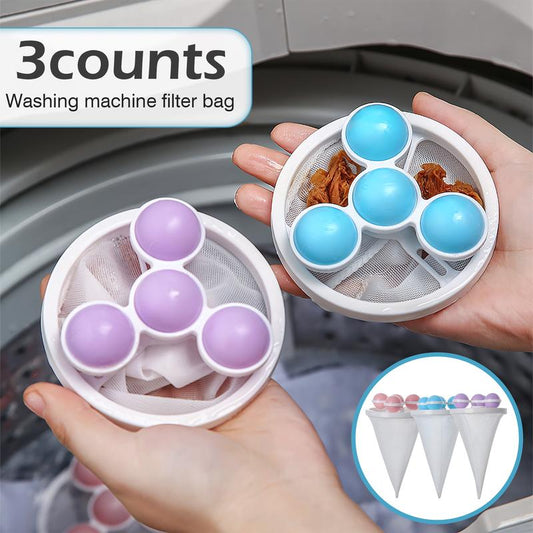 🧼3 Counts Washing Machine Filter Bag, Reusable Floating Hair Filter for Laundry