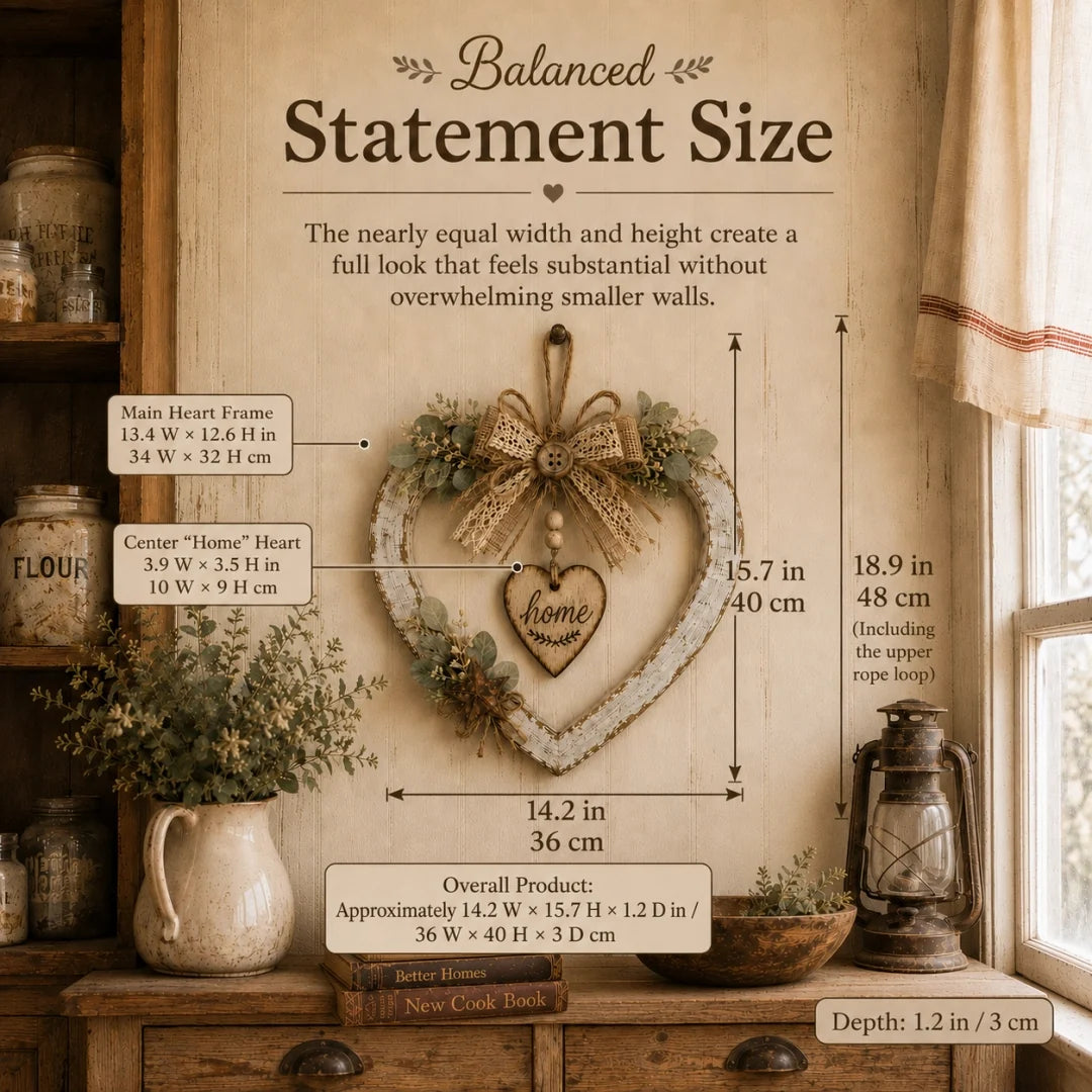 Rustic Farmhouse “Home” Heart Wreath – Ready-to-Hang Country Wall Decor