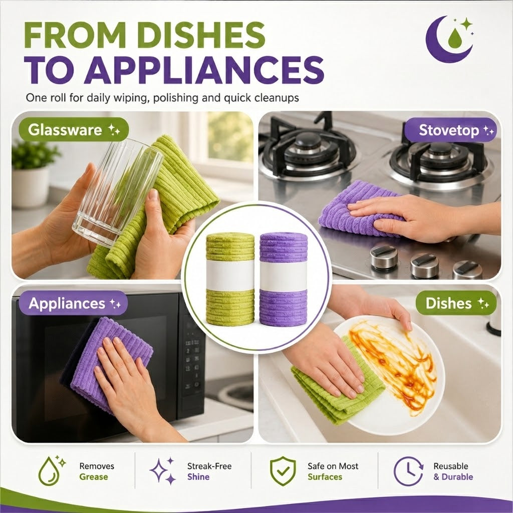 Multipurpose Reusable Tear-Off Cleaning Cloth Roll