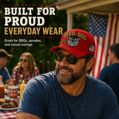 🔥 Father’s Day Sale - ❤️ Handmade Embroidered Devil Dog USMC 250th Birthday Commemorative Cap 🇺🇸