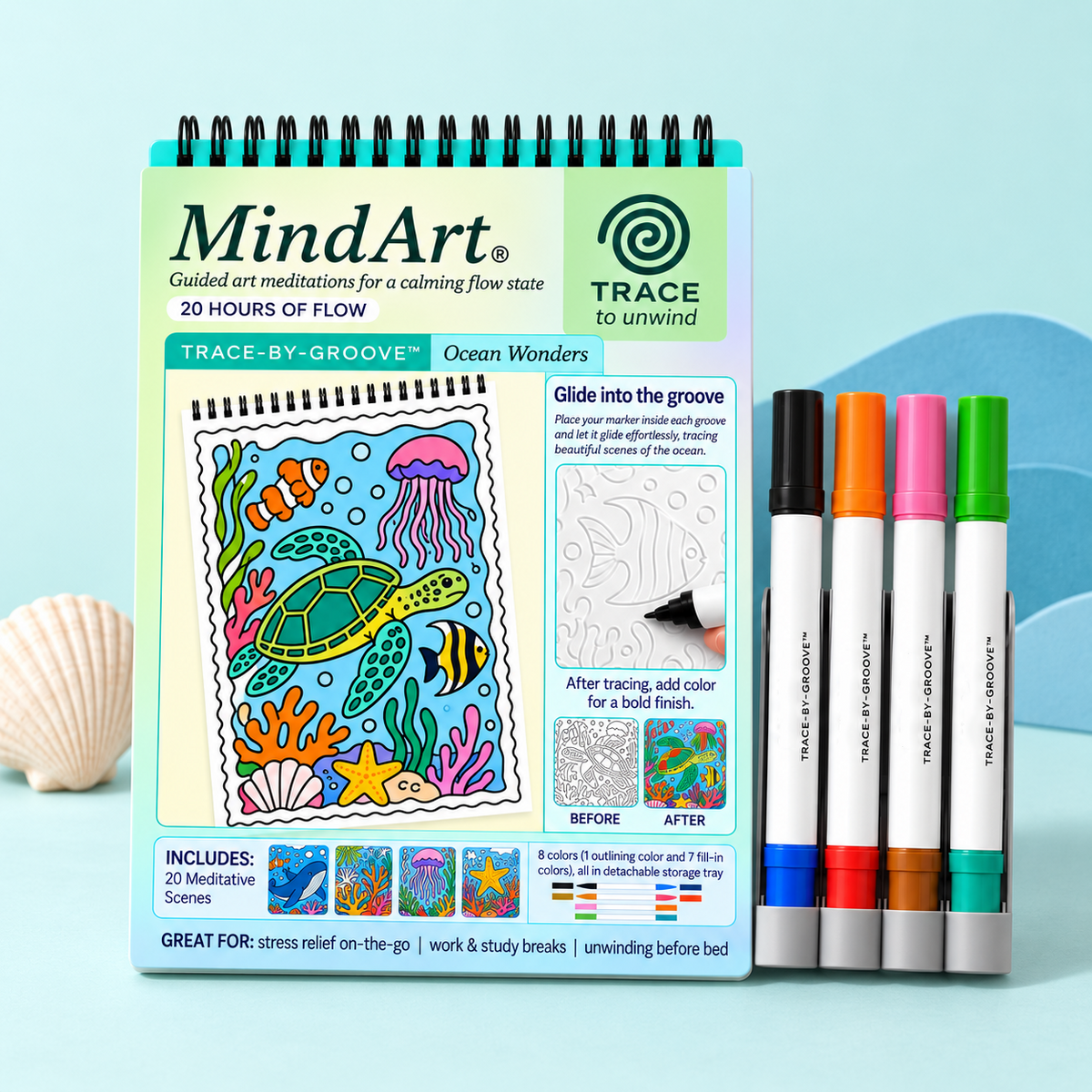 🥳2026 HOT SALE🥳💞50K+ SOLD! 🥚 🌿Trace-By-Groove Guided Flow Art Coloring Pad with Double-Sided Markers 🎨