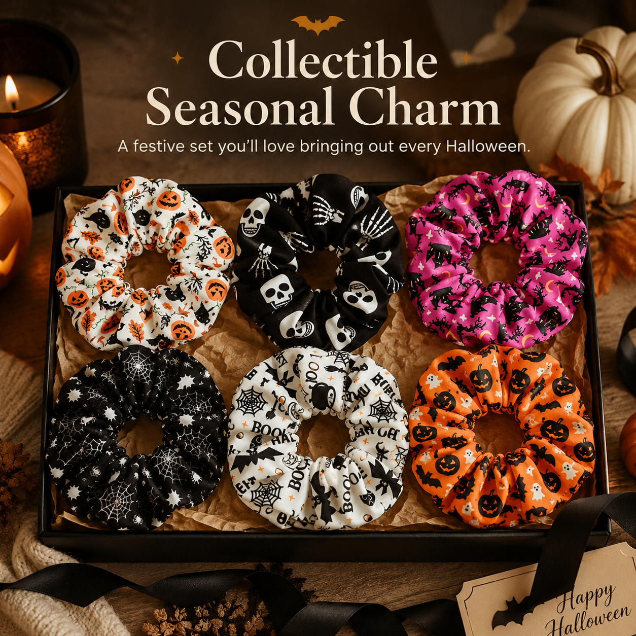 🎃 Hand-Illustrated Halloween Scrunchie Collection