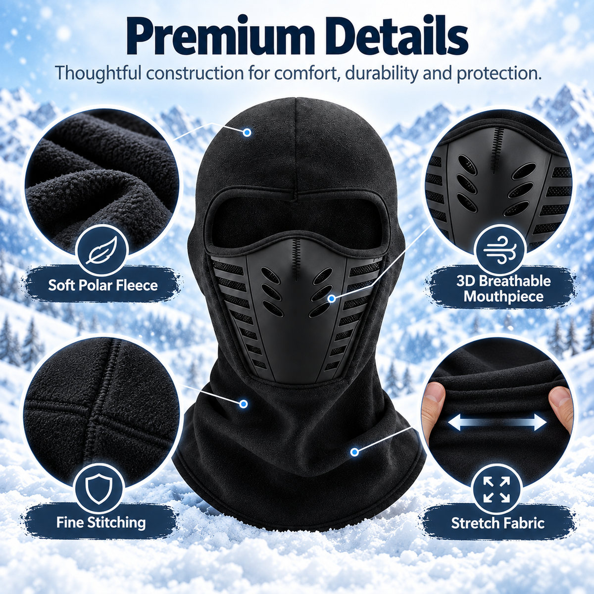 Thermal Full Face Balaclava Ski Mask – Fleece Winter Face Cover with 3D Breathable Mouthpiece for Skiing, Riding & Outdoor Use