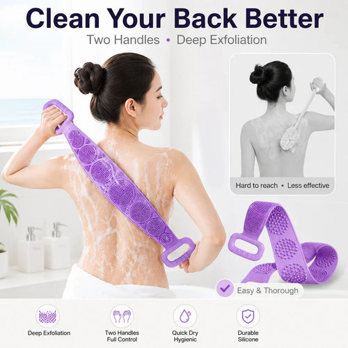 🛁 Double-Sided Back Scrubber – Flexible Silicone Bath Strap
